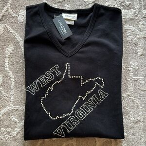 NWT West Virginia Rhinestone V- Neck Shirt 3/4 Sleeve